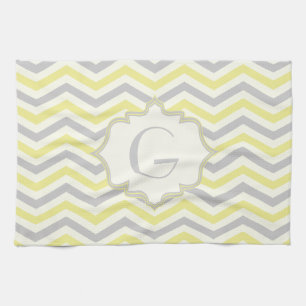 Linge De Cuisine Modern yellow, grey, ivory chevron pattern custom