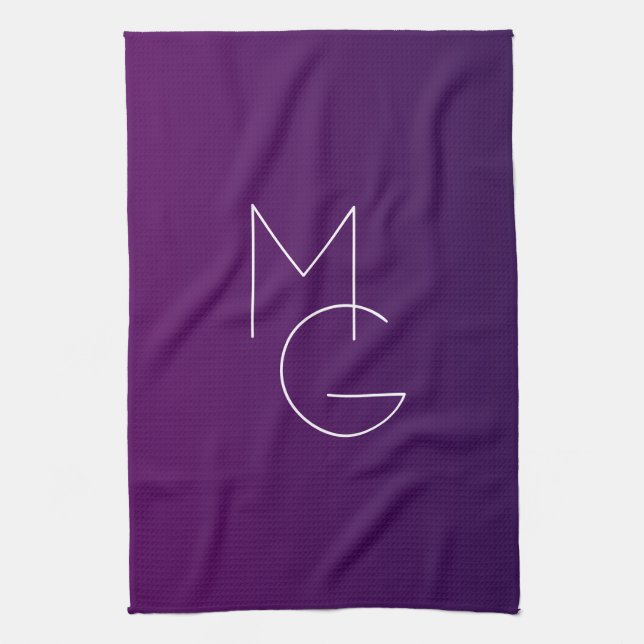 Linge De Cuisine Moderne 2 Initiales | Ombre Subtile Violet Foncé (Vertical)
