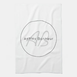 Linge De Cuisine Moderne Blanc Gris & Noir Nom Cool & Monogramme