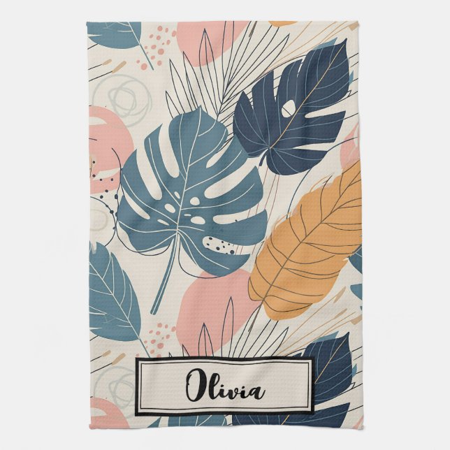 Linge De Cuisine Moderne Boho Feuilles Tropicales Abstraites (Vertical)
