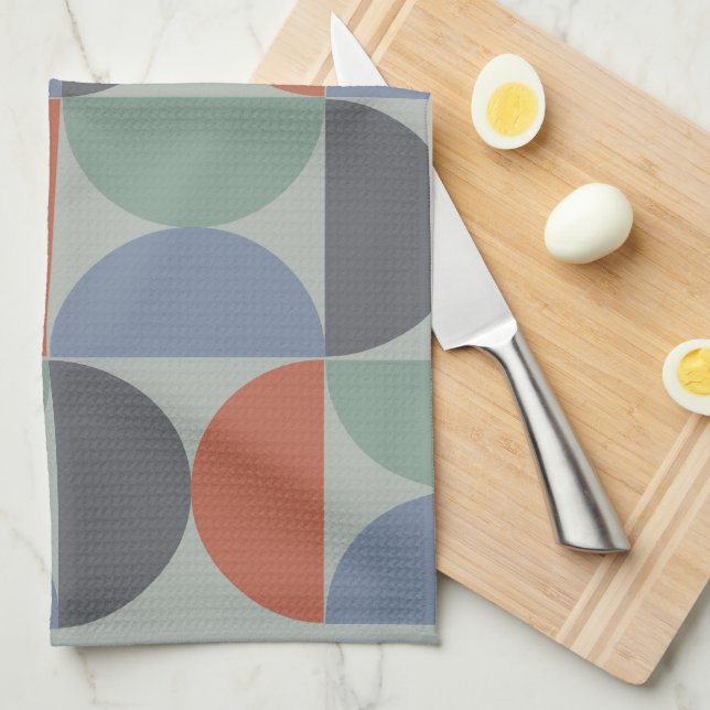 Linge De Cuisine Moderne du milieu du siècle  Gris Bleu Lemongrass  (Quart Plié)