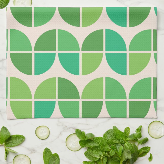 Linge De Cuisine Moderne du milieu du siècle Motif géométrique vert (Plié)