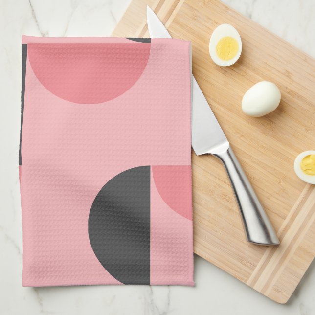 Linge De Cuisine Moderne du milieu du siècle rose et gris (Quart Plié)