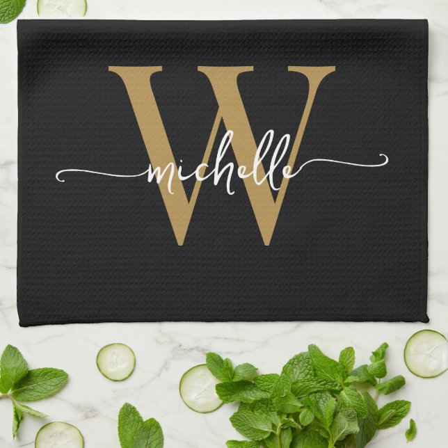 Linge De Cuisine Moderne écriture de nom en monogramme personnalisé (Plié)