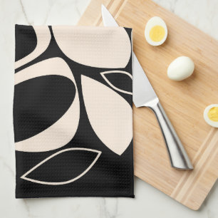 Linge De Cuisine Moderne Élégant Motif Abstrait Noir Crème