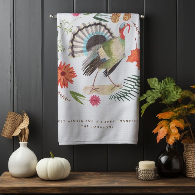 Linge De Cuisine Moderne Elégant Turquie Thanksgiving Botanique (Modern Elegant Turkey Thanksgiving Botanical Kitchen Towel)