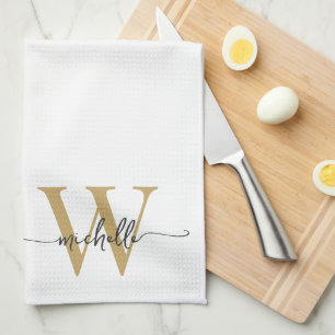 Linge De Cuisine Moderne Élégante Écriture de Nom Monogramme en Or