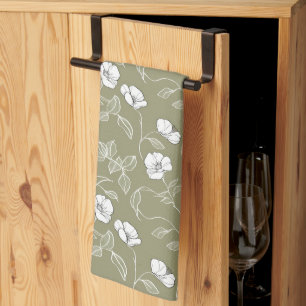 Linge De Cuisine Moderne fleurs botaniques vertes motif floral