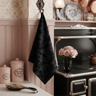 Linge De Cuisine Moderne Floral Noir Velours Noir