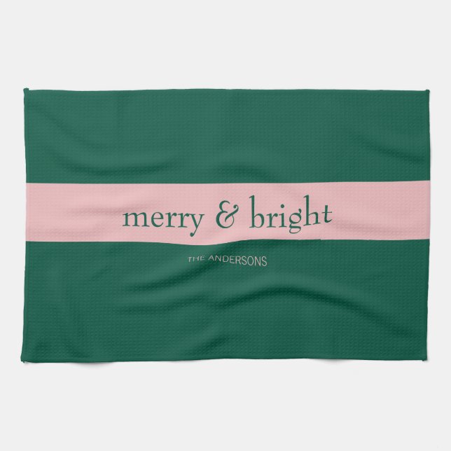 Linge De Cuisine Moderne Merry & Bright Stripe Holiday Vert & Rose (Horizontal)