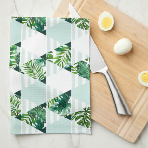 Linge De Cuisine Moderne Mint Green Tropical Géométrique