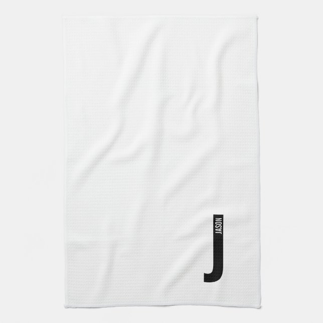 Linge De Cuisine Moderne Monogramme et Nom Personnalisés Gras (Vertical)