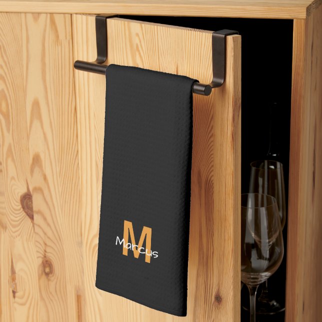 Linge De Cuisine Moderne Monogramme Noir Chic (Pliage en tiers)
