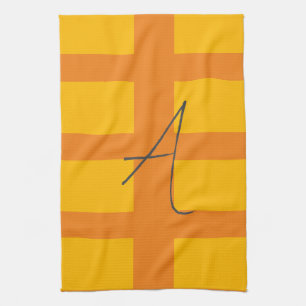 Linge De Cuisine Moderne Orange Jaune Couleur Monogramme Nom initia