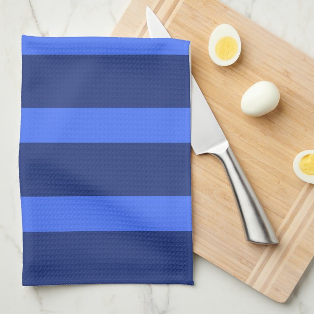 Linge De Cuisine Moderne Simple à deux tons bande géométrique bleu  (Quart Plié)