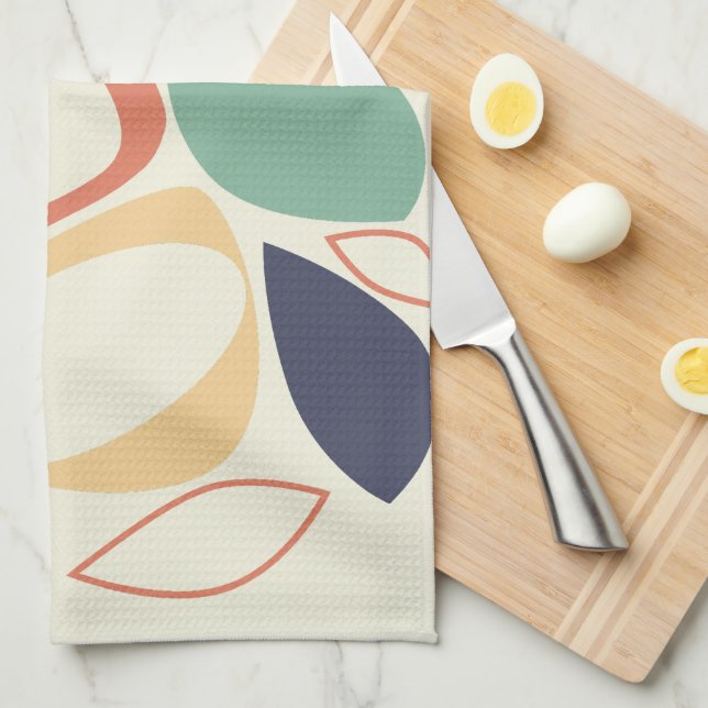 Linge De Cuisine Moderne Style Burnt Orange Blue Motif Abstrait (Quart Plié)