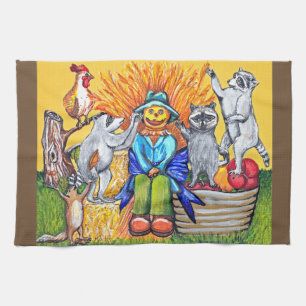 Linge De Cuisine Moisson Automne Poussière Raccoons Écureuil