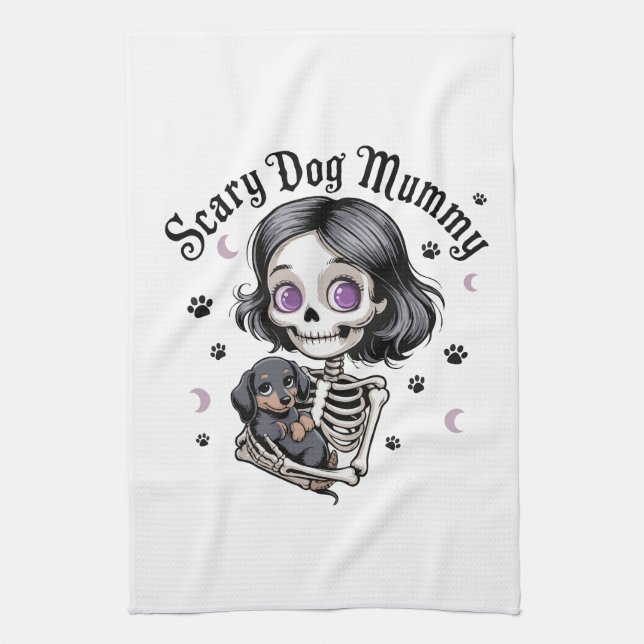 Linge De Cuisine Momie de chien effrayant squelette teckel (Vertical)