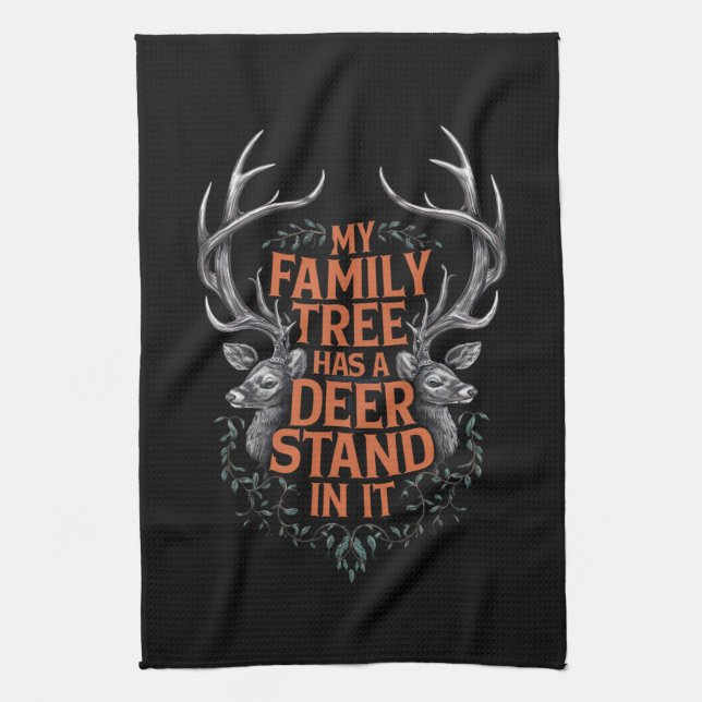 Linge De Cuisine Mon Arbre Familial A Un Deer Stand Dans La Chasse (Vertical)