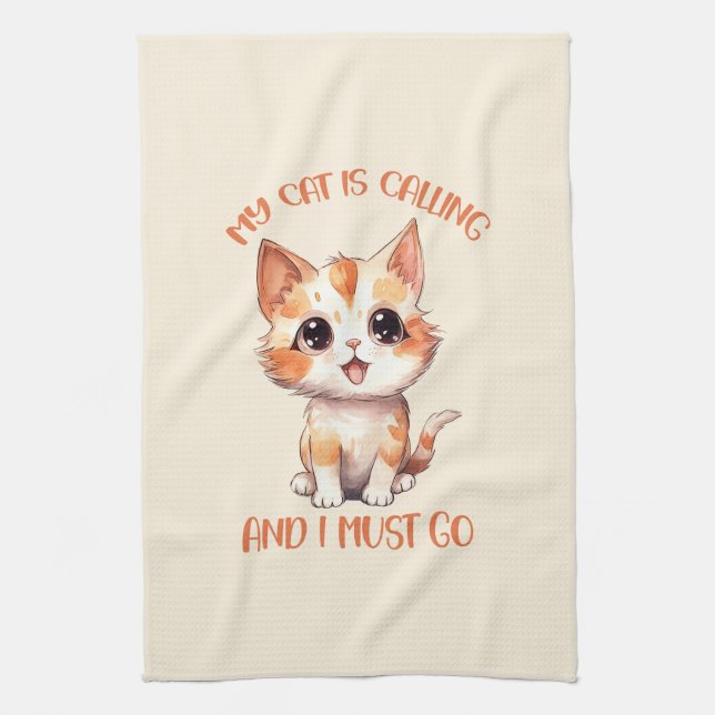 Linge De Cuisine Mon Chat Appelle Un Chat Orange Cute (Vertical)