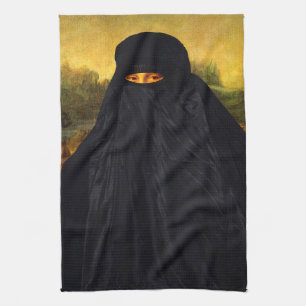 Linge De Cuisine Mona Lisa cachée derrière la burqa