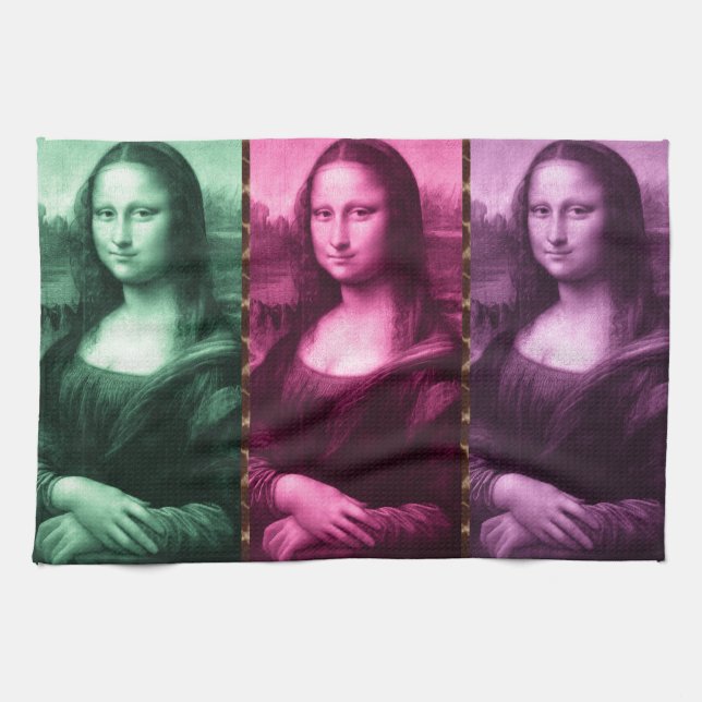 Linge De Cuisine Mona Lisa Imprimé Animal Vert Rose Violet (Horizontal)