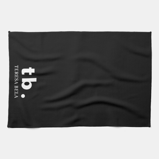 Linge De Cuisine Monogram Classic Elegant Minimal Black & White (Horizontal)