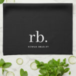 Linge De Cuisine Monogram Classic Elegant Minimum Black and White<br><div class="desc">A minimalist monogram design with large typographiy initials in a classic font with your name below on black background. Le Parfait Custom vend des accessoires !</div>