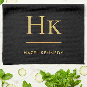 Linge De Cuisine Monogram Classic Simple Elegant Black Gold