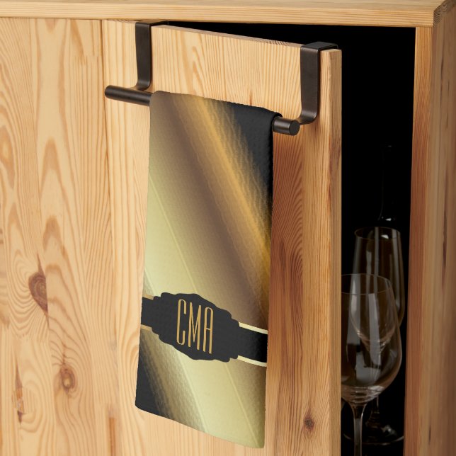 Linge De Cuisine Monogram Gold Abstract Diagonal Stripes (Pliage en tiers)