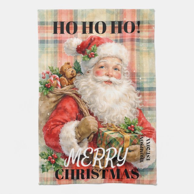 Linge De Cuisine Monogram Ho ho ho Merry Christmas Santa red (Vertical)