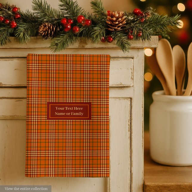 Linge De Cuisine Monogram Kitchen Towel Rustic Autumn Plaid Design (Monogram Kitchen Towel Rustic Autumn Plaid Design)