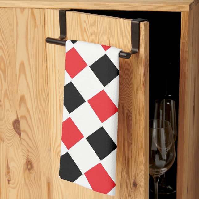 Linge De Cuisine Monogramme à motif Argyle noir et rouge (Pliage en tiers)