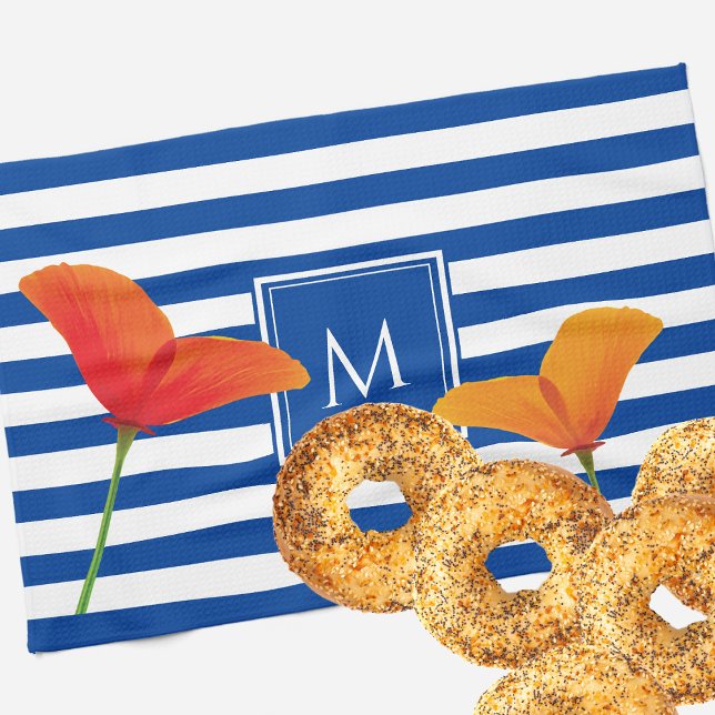Linge De Cuisine Monogramme à rayures bleu chic (Créateur téléchargé)
