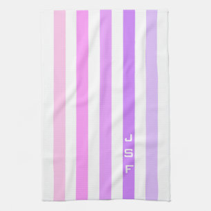 Linge De Cuisine Monogramme à rayures verticales rose et violet