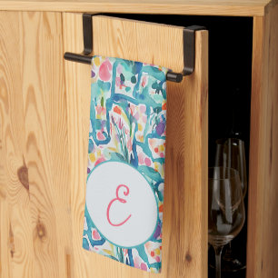 Linge De Cuisine monogramme Abstrait de motif floral aquarelle