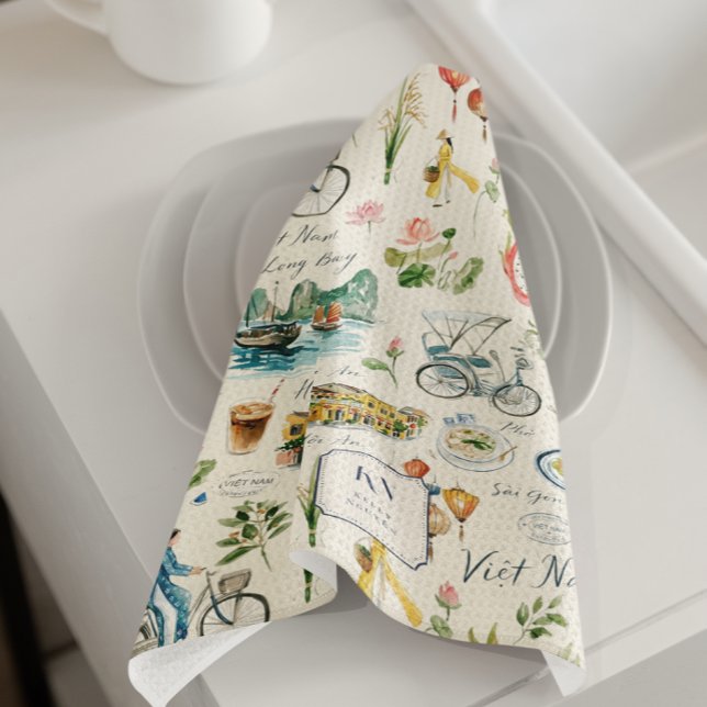 Linge De Cuisine Monogramme Aquarelle Vietnam (Créateur téléchargé)