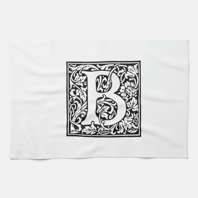 Linge De Cuisine Monogramme B initial. Nom customisé Modèle floral (Horizontal)