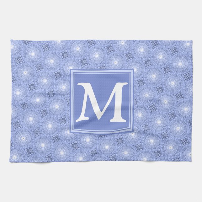 Linge De Cuisine Monogramme bleu cercles motif (Horizontal)