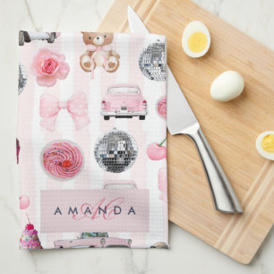 Linge De Cuisine Monogramme Blush Rose Retro Disco Ball Coquette