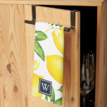 Linge De Cuisine Monogramme botanique Citrus Lemon<br><div class="desc">Ce design comprend un motif citron à agrumes avec un carré de marine monogramme sur chaque bord</div>