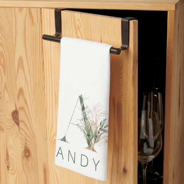 Linge De Cuisine Monogramme Botanique D'Eucalyptus D'Or Personnalis (Pliage en tiers)