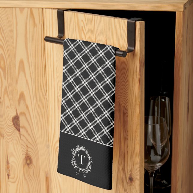 Linge De Cuisine Monogramme botanique noir vintage (Pliage en tiers)