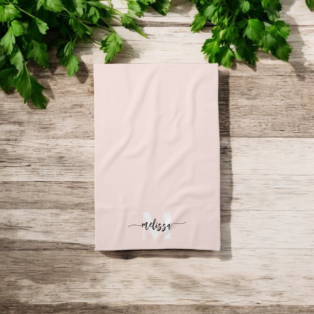 Linge De Cuisine Monogramme Brush Calligraphie Blush rose (Créateur téléchargé)