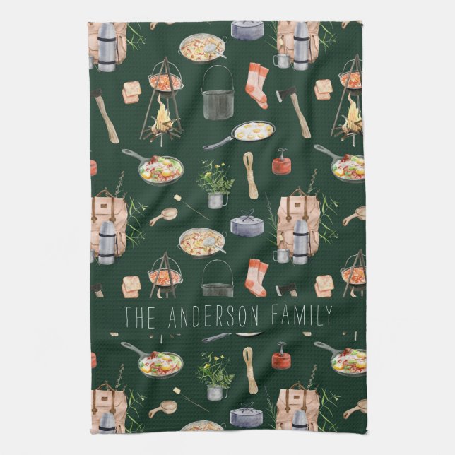 Linge De Cuisine Monogramme Camping | Illustrations aquarelle (Vertical)