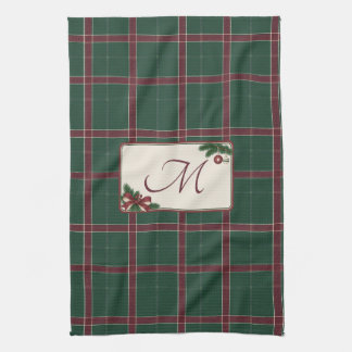 Linge De Cuisine Monogramme carreau Noël héritage pin vert vin