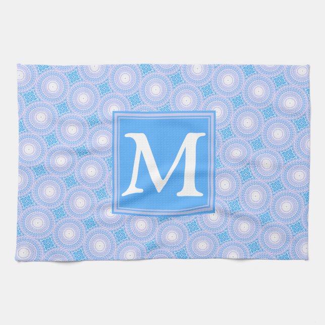 Linge De Cuisine Monogramme Cercles bleu électrique motif (Horizontal)
