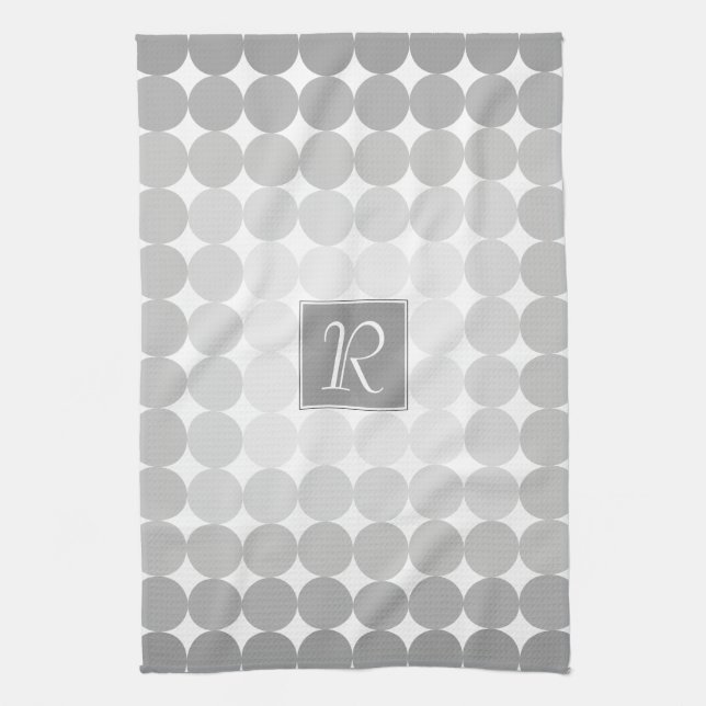 Linge De Cuisine Monogramme Cercles Gris Moderne (Vertical)
