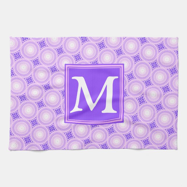 Linge De Cuisine Monogramme cercles violets motif (Horizontal)