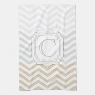 Linge De Cuisine Monogramme Chevron d'or de gris argenté